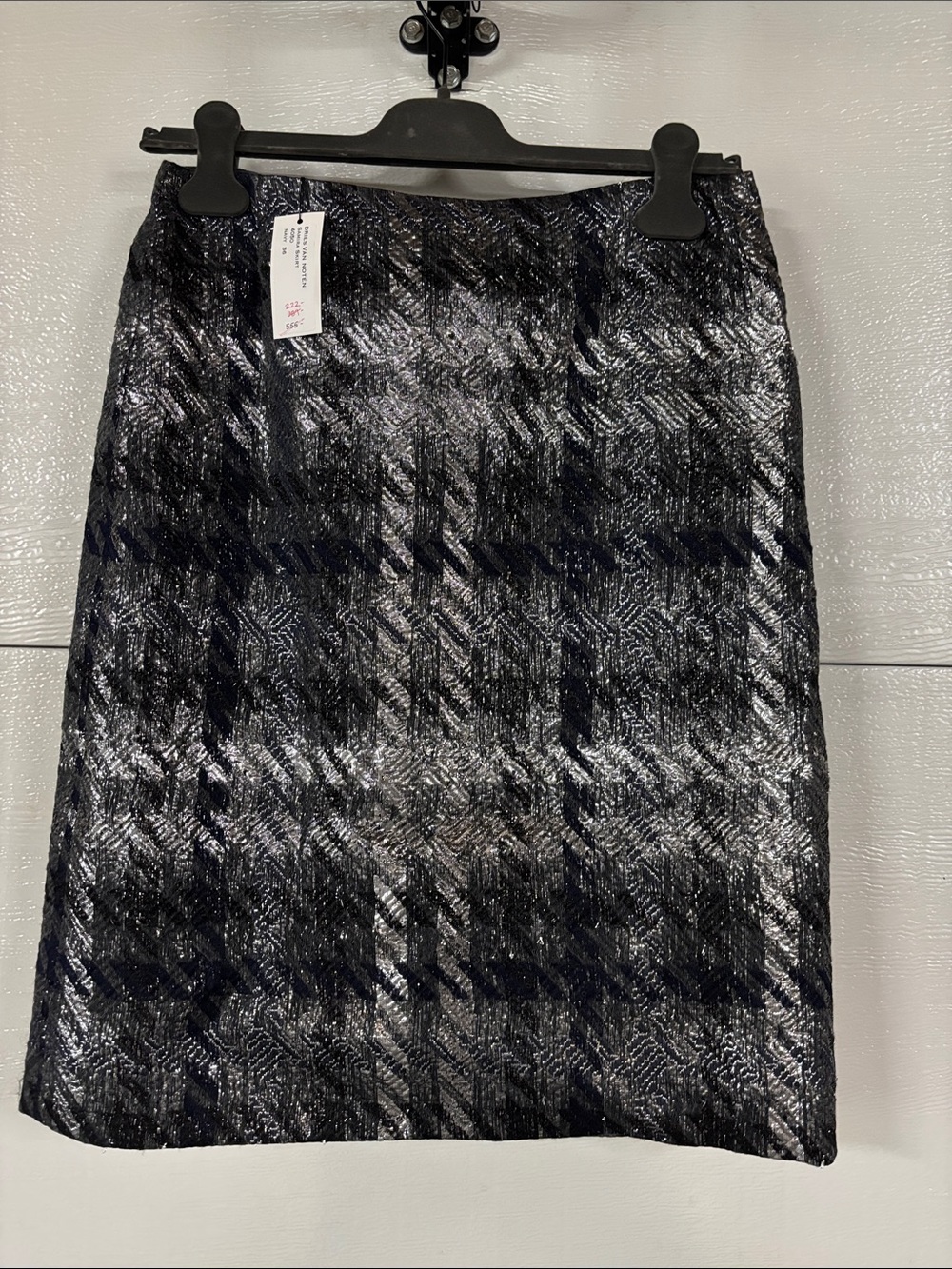 Dries Van Noten Silver and Black Textured Pencil Skirt